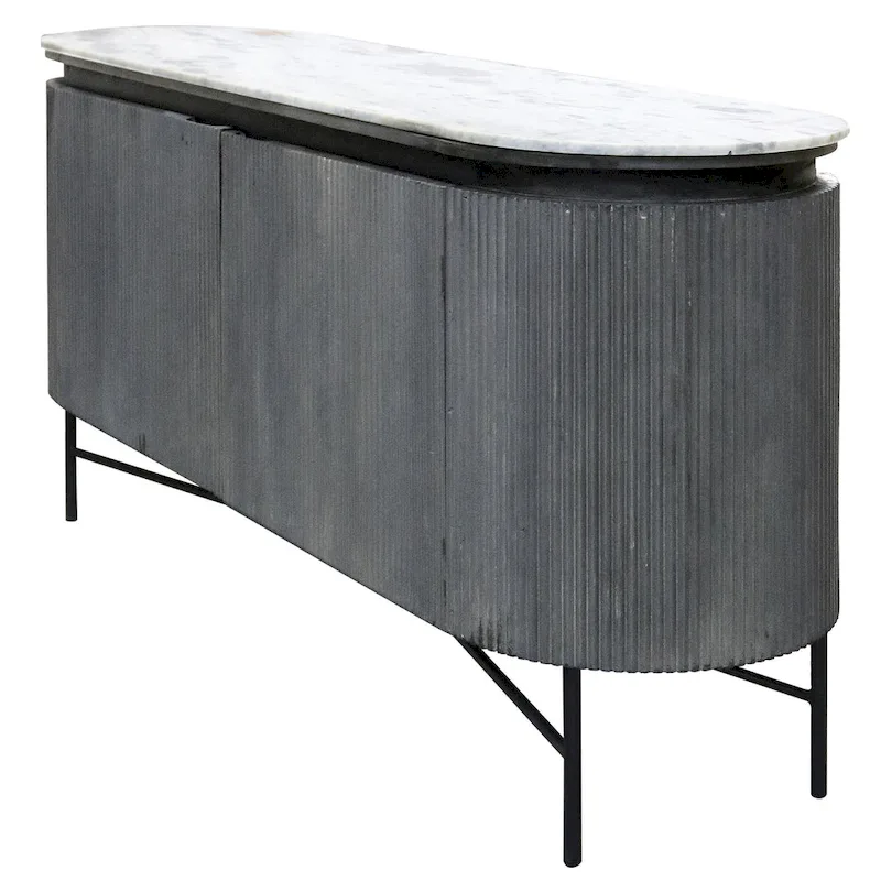 Gemma - Racetrack Sideboard Cabinet with Granite Top and Metal Legs - White and Charcoal Finish