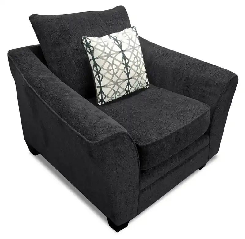 Made in Canada Febe 49 Chenille Fabric Chair with Flared Arms and Wood Legs - Charcoal Grey