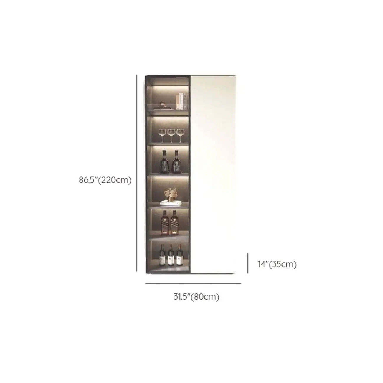 White Rectangular Multi-Shelves Glass Wood Wine Cabinet