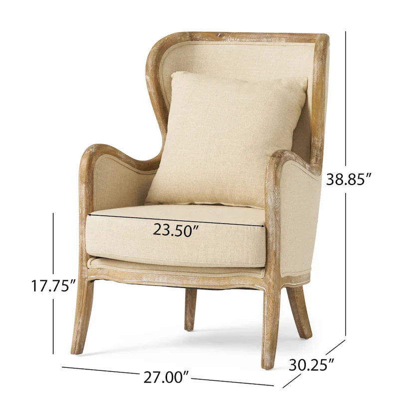 Beige Wing Chair with Oak Frame - Single Seat