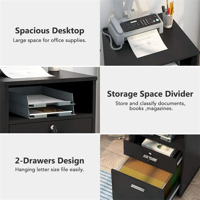 Mobile File Cabinet with 2 Drawer and Lock, Printer Stand with Rolling Wheels