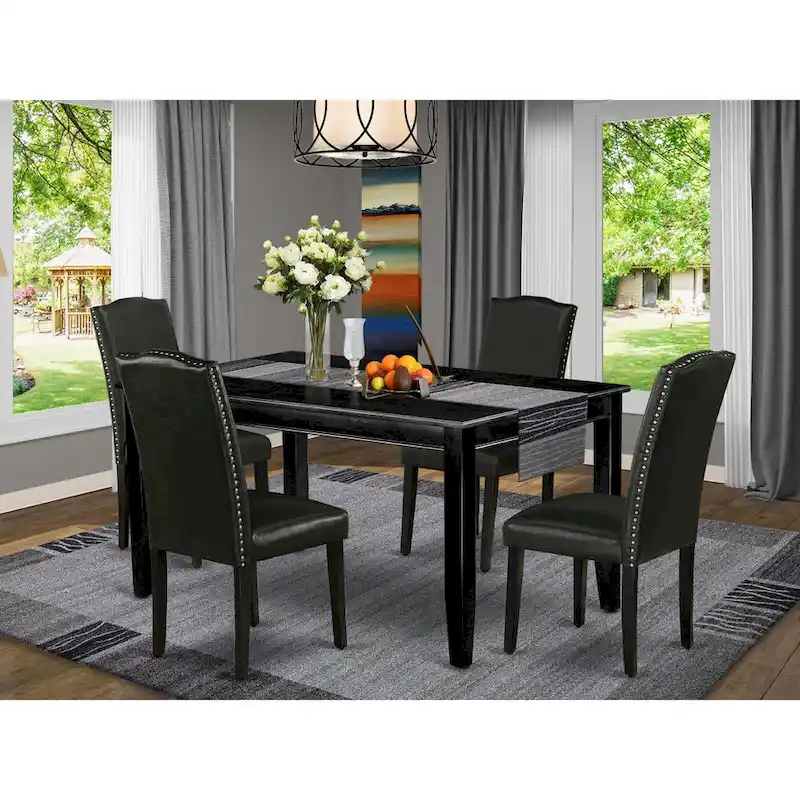 Black Rectangular Dining Table Set with PU Leather Chairs, 5-Piece or 7-Piece