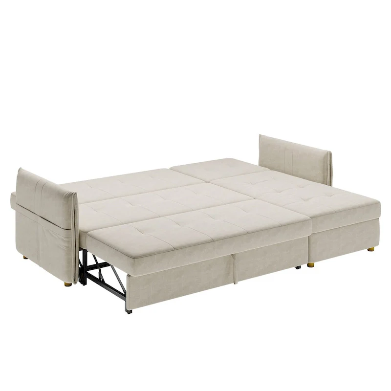 L-Shape Sofa Bed with Scratch-Resistant Fabric and Solid Wood Frame