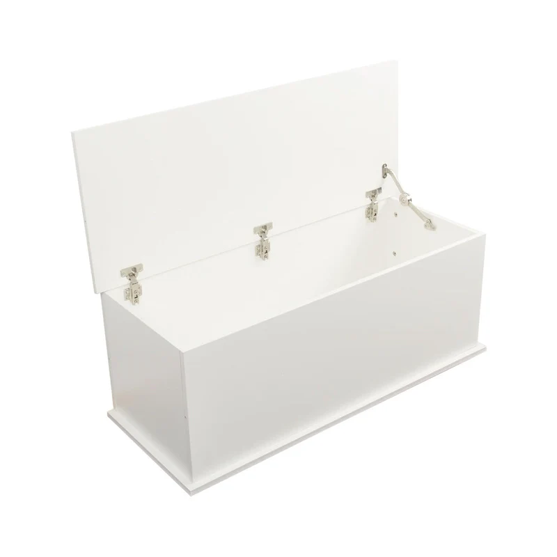 White/Black Lift-Top Storage Trunk, 1-Seat Bench, Engineered Wood