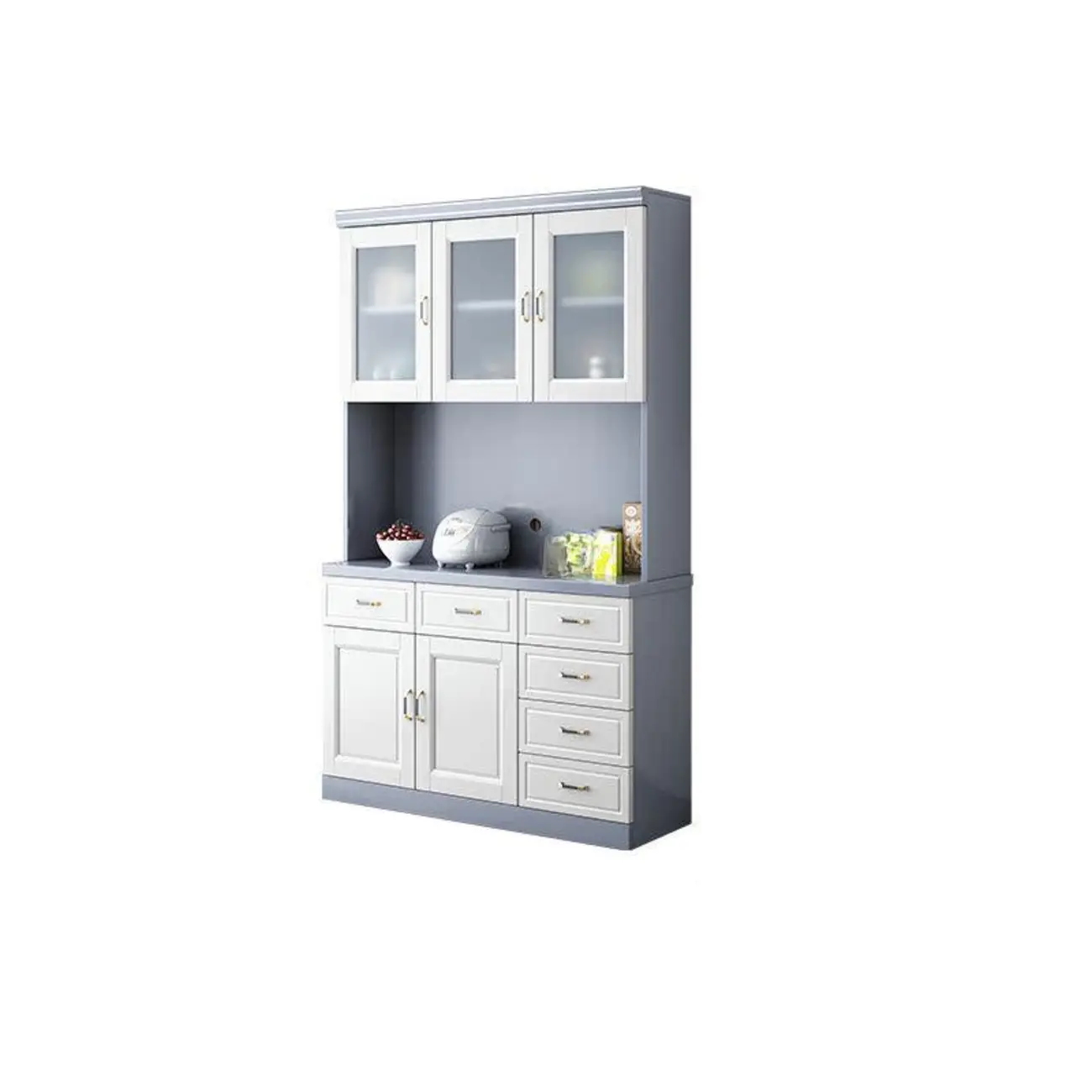 Kitchen Wooden White Cabinet Sideboard Built-in Wine Rack