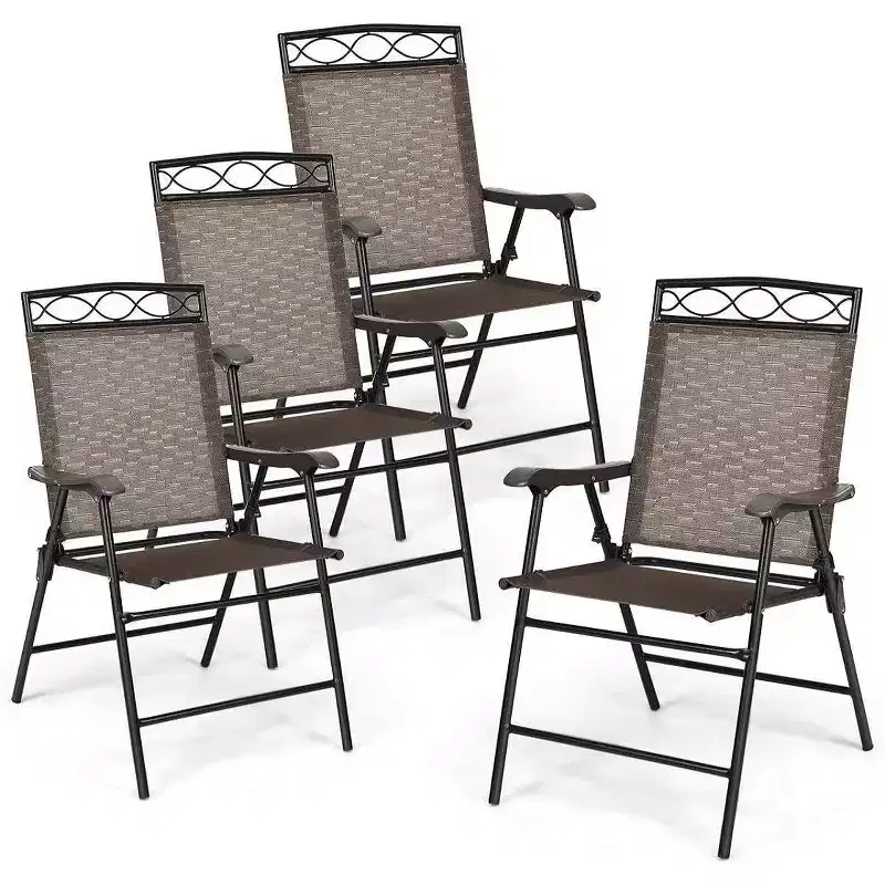 Gymax 2PC/4PC Foldable Patio Sling Chairs with Armrests - Portable Dining Chair Set