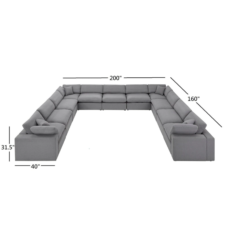 Anka Grey Linen Down Filled Cushioned 11-Seat Sectional Sofa by iNSPIRE Q Modern