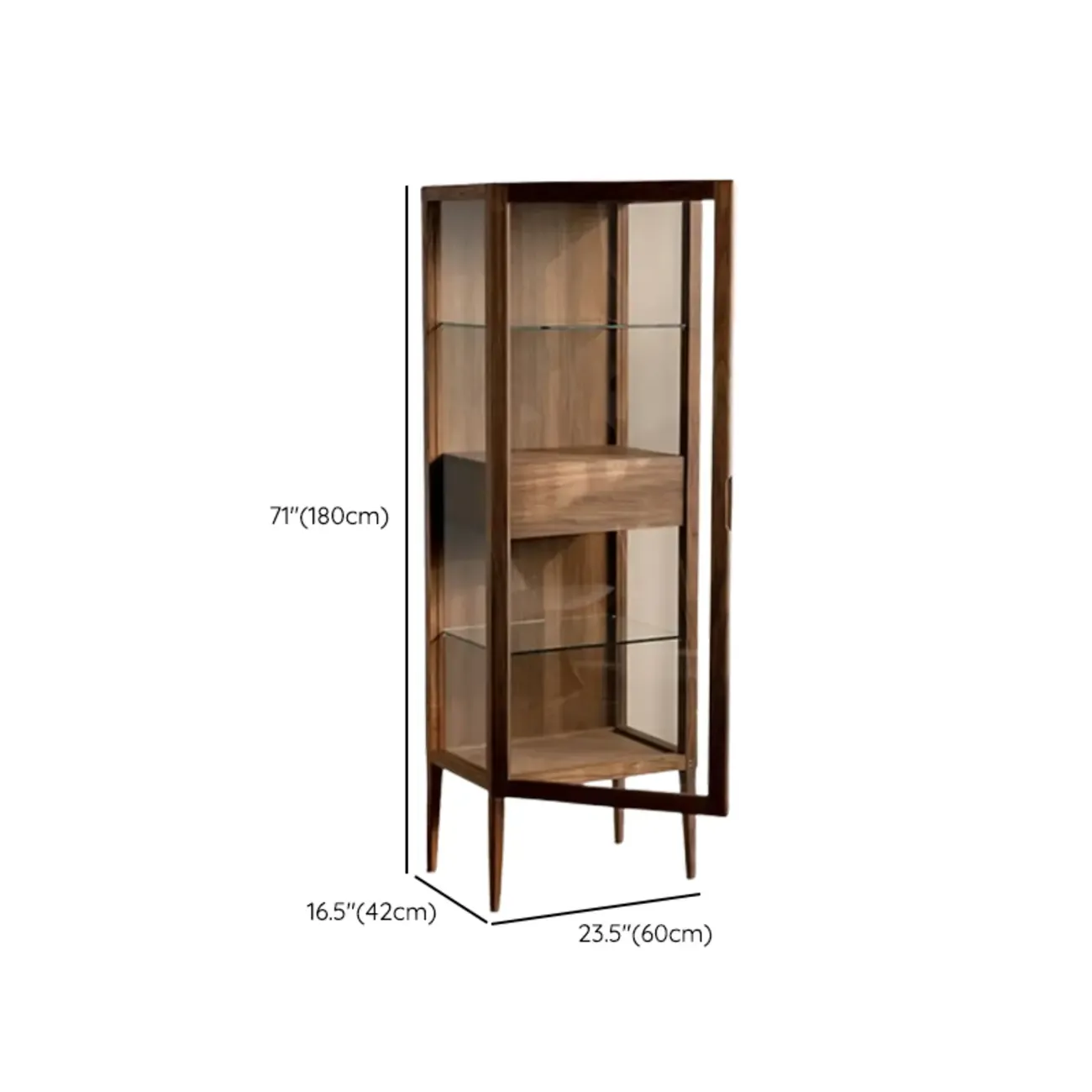 Sitting Room Old School Walnut Glass Cabinet with Illuminating