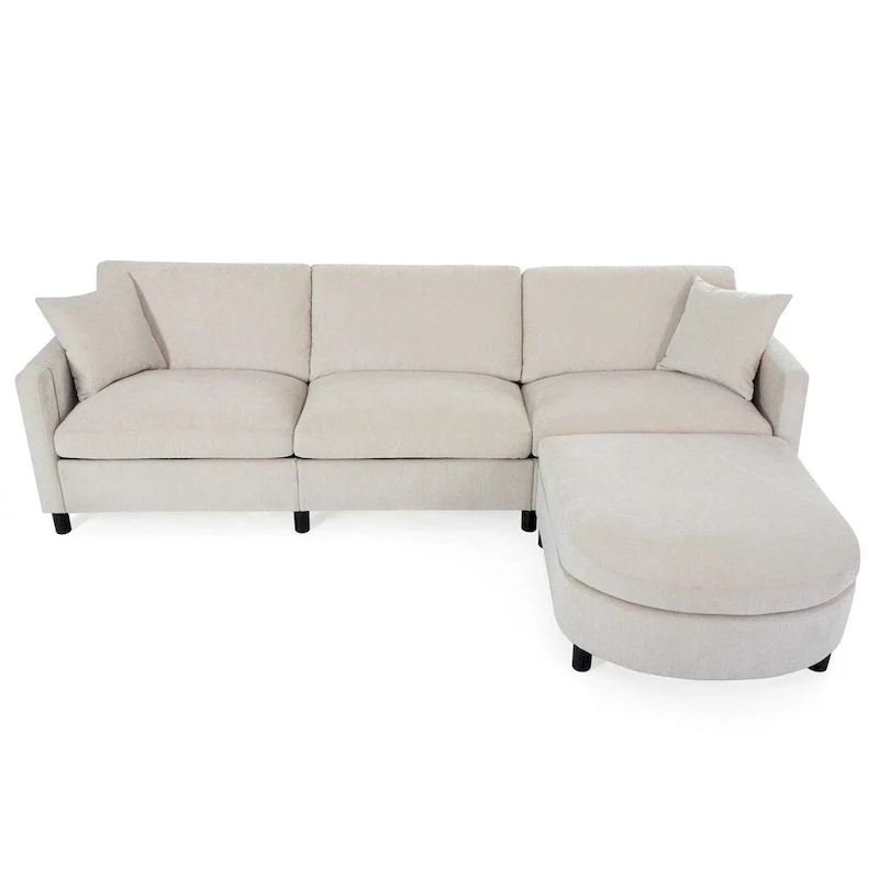 108 Modern Fabric Sectional Sofa with Ottoman and Pillows