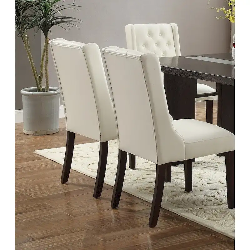 Set of 2 Wingback Dining Chairs, Tufted Faux Leather