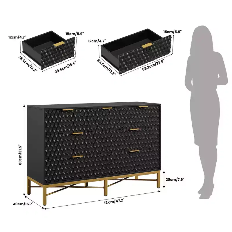 Modern 7-Drawer Dresser for Bedroom, Wardrobe, Deep Drawers, Wide Top, Long Wooden Dresser for Living Room, Hallway, White