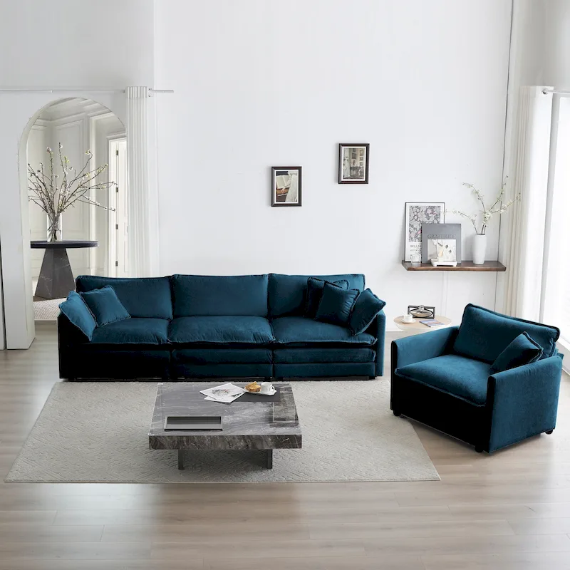 Sofa  of 3, 1+1+3 Seats Living Room Sofa , Accent Chair, Loveseat, and Three-Seat Sofa Modern Style Round Arms 3 Piece Sof