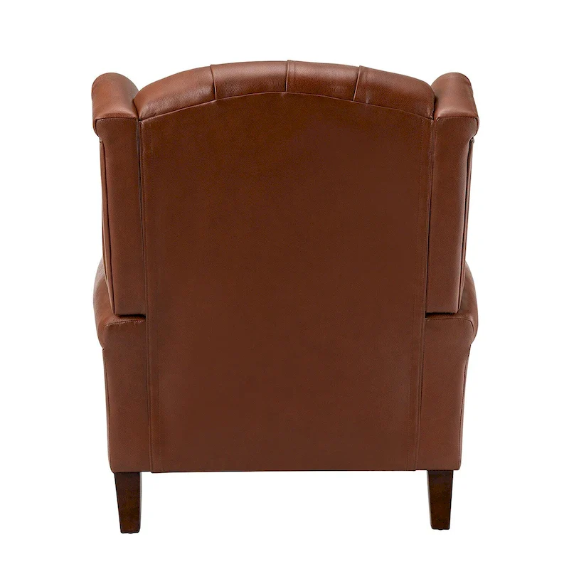 Brown Genuine Leather Wingback Armchair with Nailhead Trim, Set of 2, 1-Person