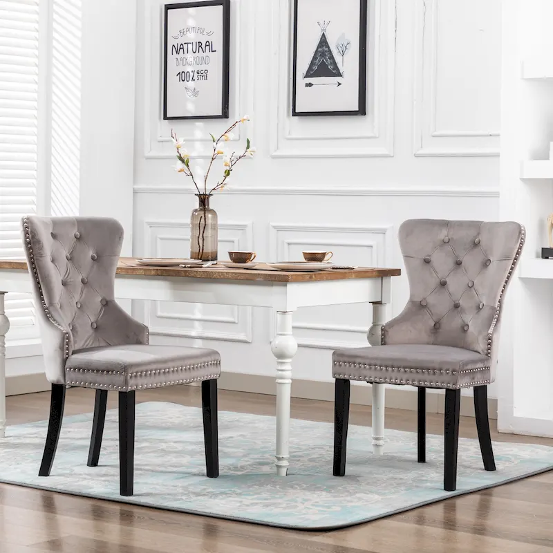 Grandview Tufted Upholstered Dining Chair (Set of 2) with Nailhead Trim and Ring Pull
