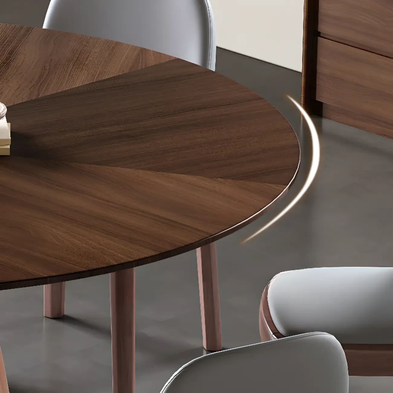 Modern Simple Round Walnut-Brown Wood Dining Table