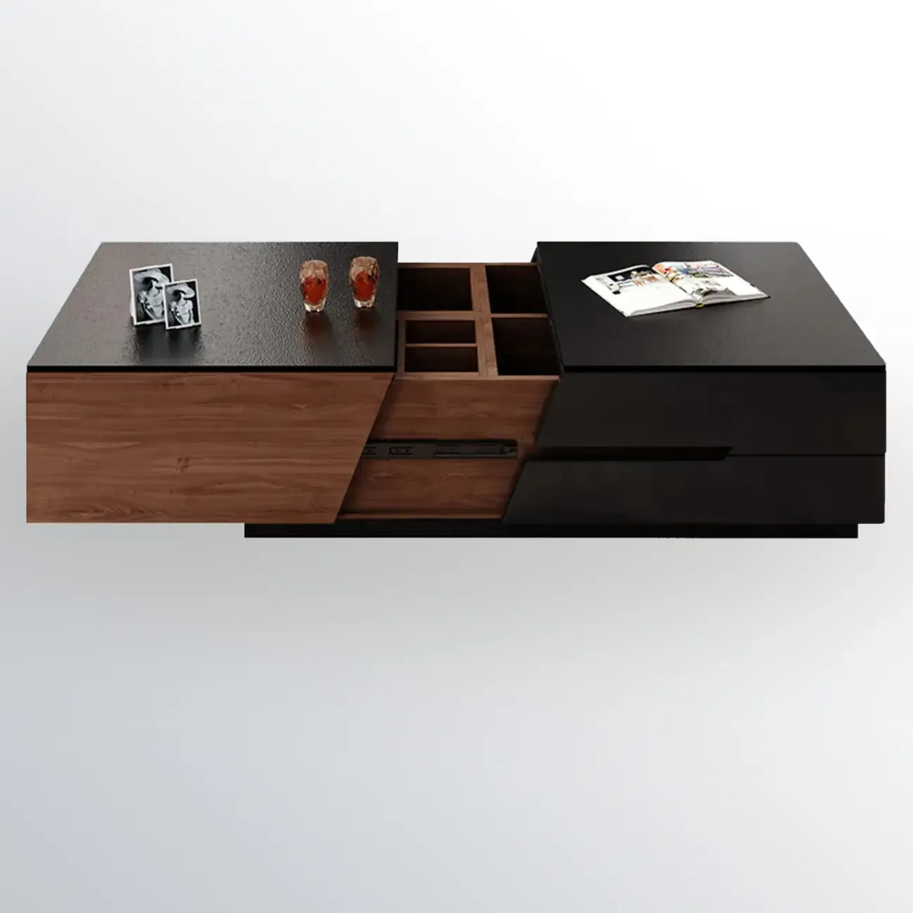 Modern Wood Lift-Top Coffee Table Cabinet, Rectangular Design