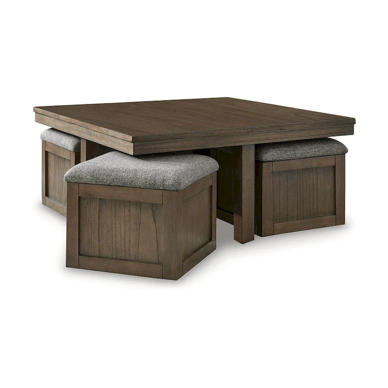 Signature Design by Ashley Boardernest Brown Coffee Table with 4 Stools - 40W x 40D x 18H