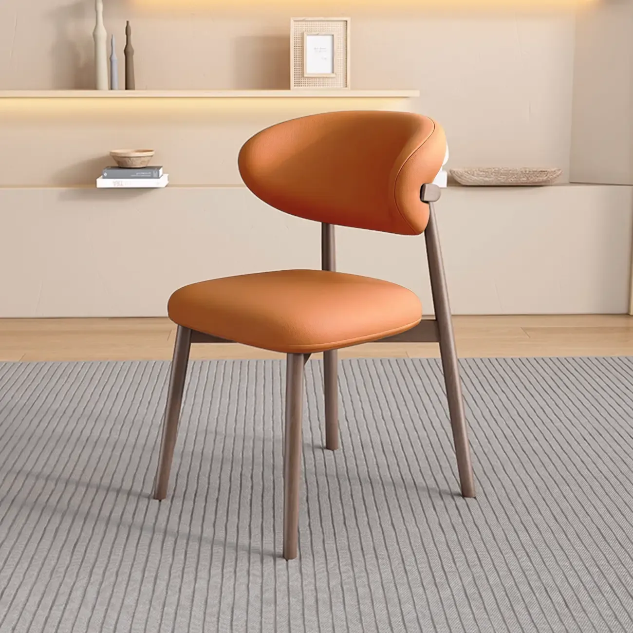 Modern Leather Wood Dining Chair Set of 2