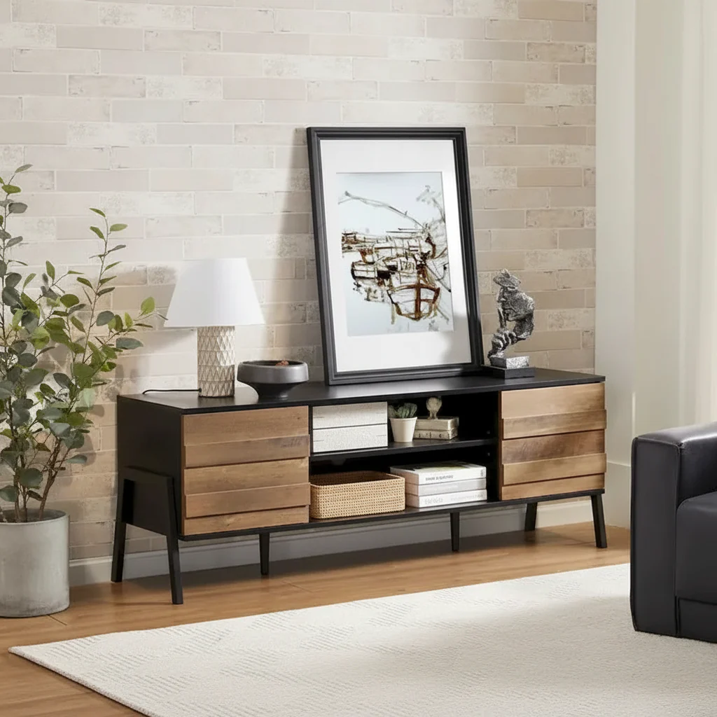 Mid-Century Modern TV Stand for up to 65 Flat Screen, Wood, 59