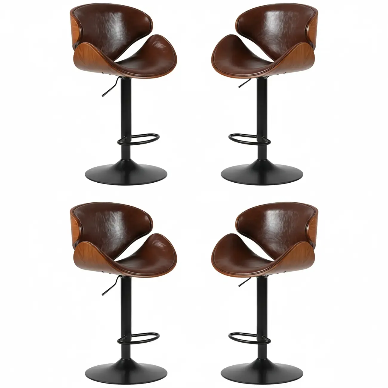 Modern Adjustable Leather Swivel Bar Stools with Backs