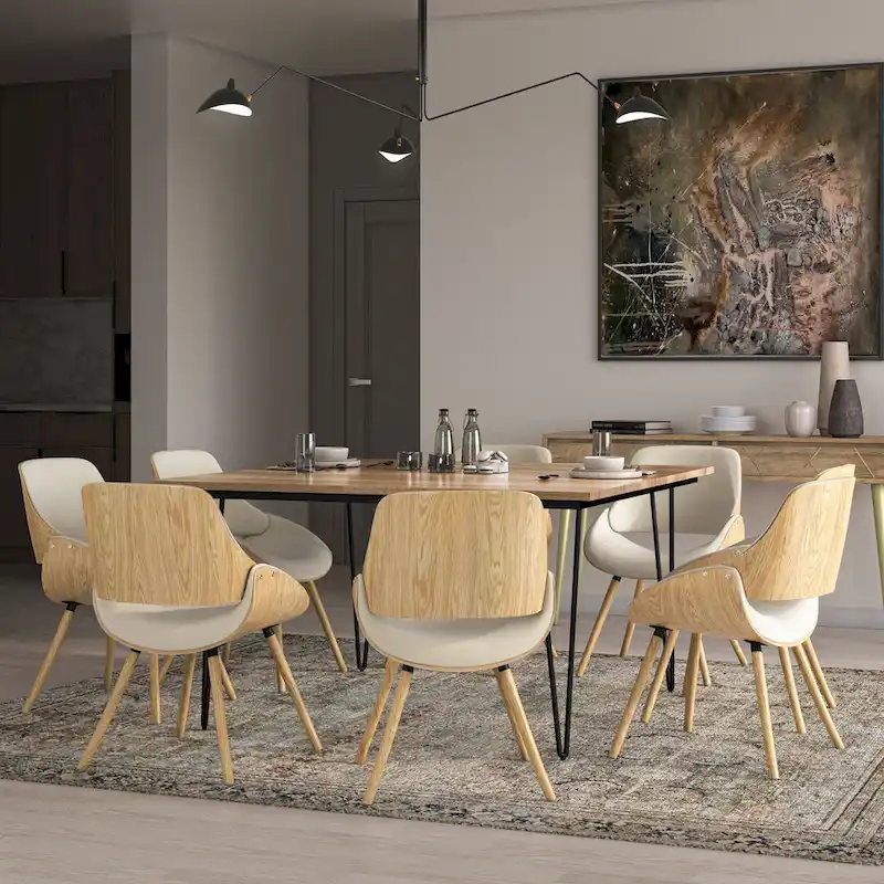 WYNDENHALL Malone Mid Century Modern Bentwood Dining Chair with Light Wood in Polyester linen - 22.8 D x 20.9 W x 30.9H