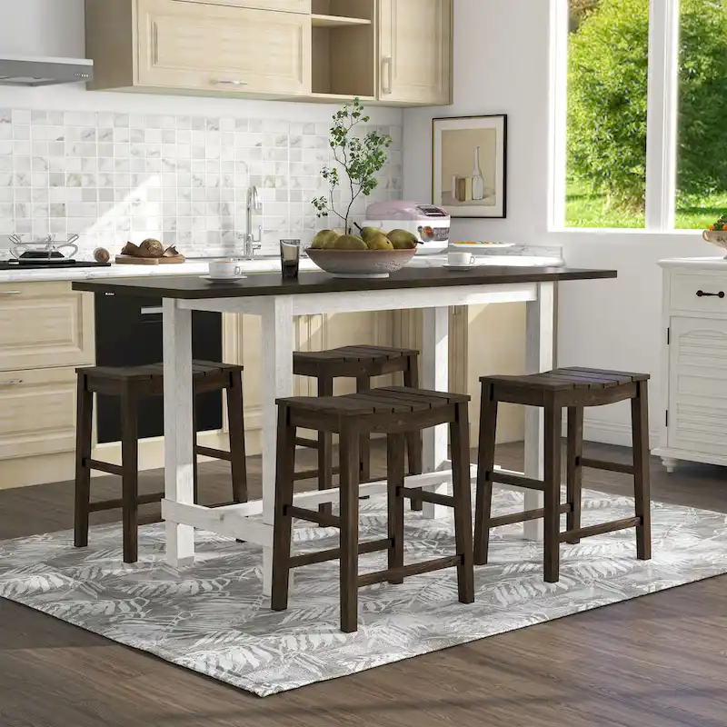 Farmhouse Wood 5-Piece Counter Height Dining Table and Stool Set