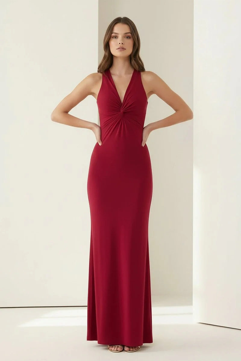 Pink Halter Mermaid Pleated Open Back Long Prom Dresses