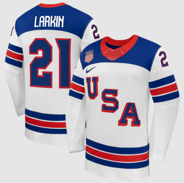 Dylan Larkin White US Hockey 2026 Away Jersey