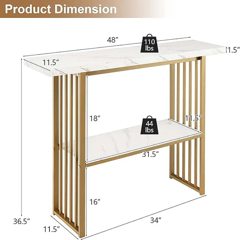 48 Living Room 2-tier Console Table Modern Entryway Hallway Table