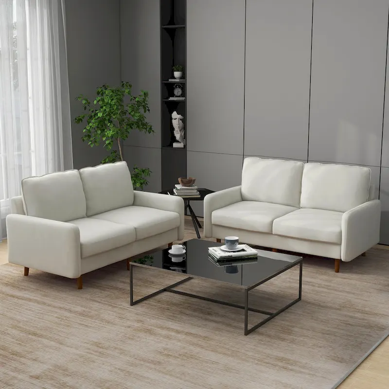 2 Pices Velvet Loveseat Wood Legs Sofa