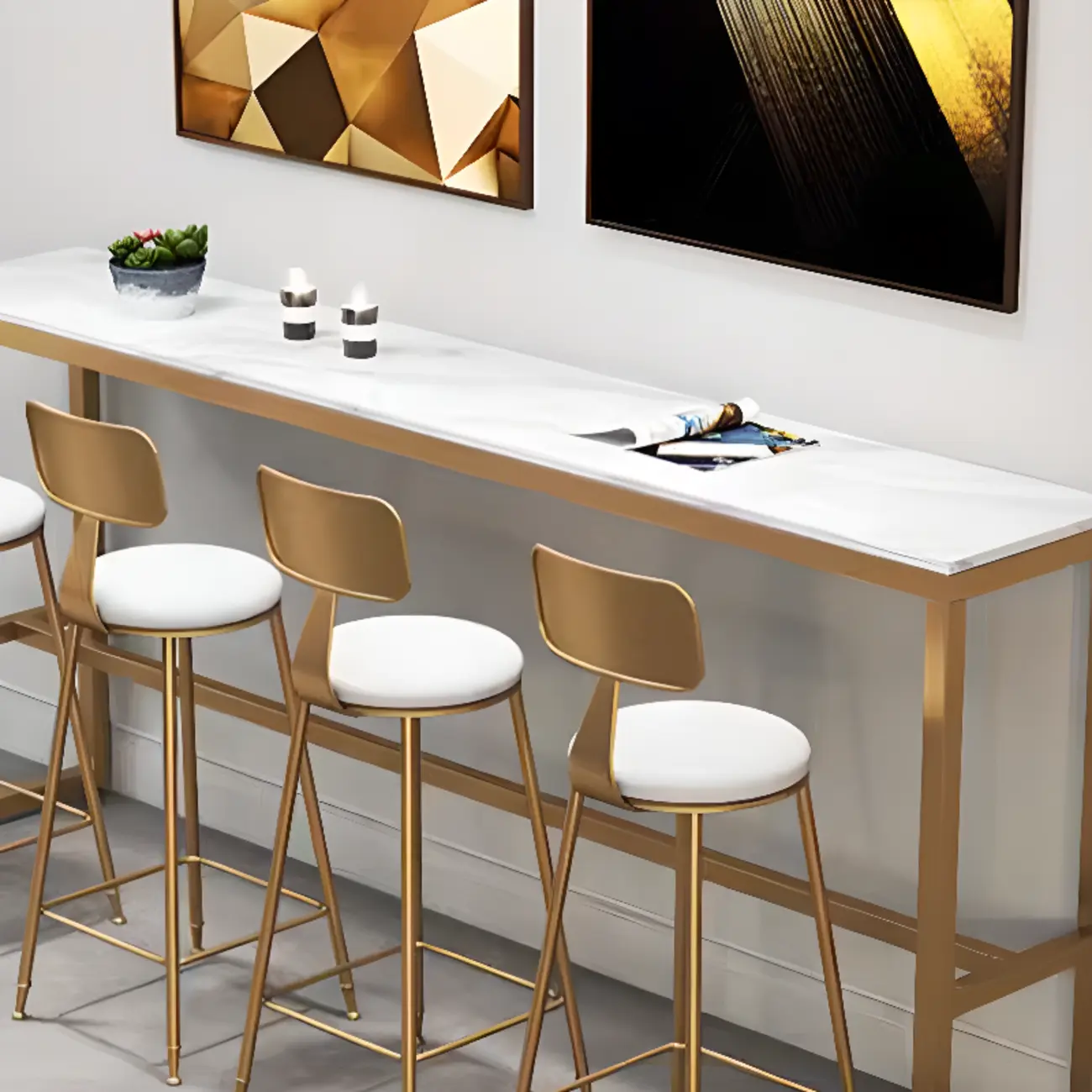 Elegant Faux Marble Bar Table Set with Upholstered Chairs