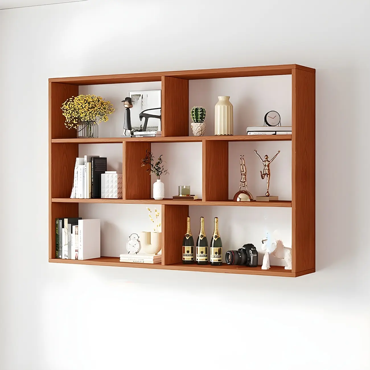 White Wall-Mounted Cube Wood Display Bookcase