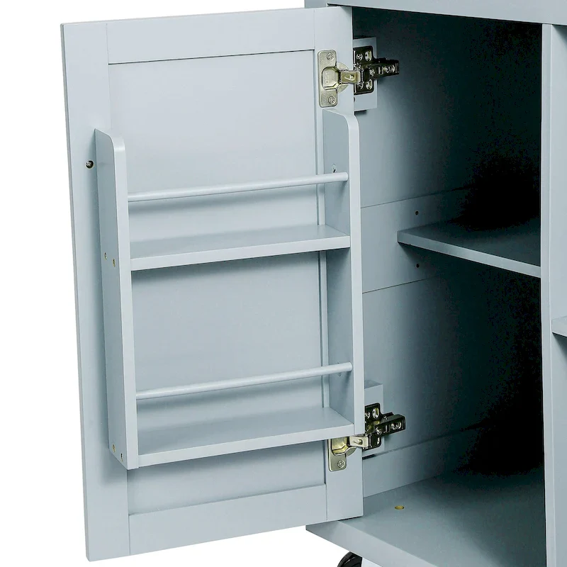 Kitchen Island with Wheels and Drop Leaf - Blue/White/Black, 3-Drawer