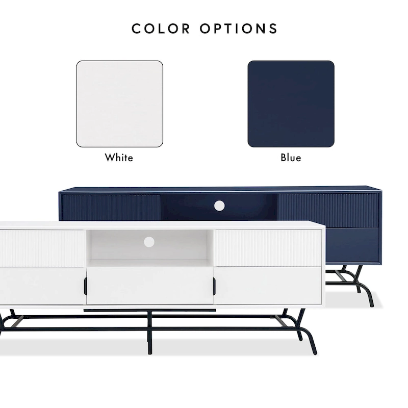 DH BASIC Modern 60-inch 3-Drawer Media Cabinet TV Stand with Cable Hole by Denhour