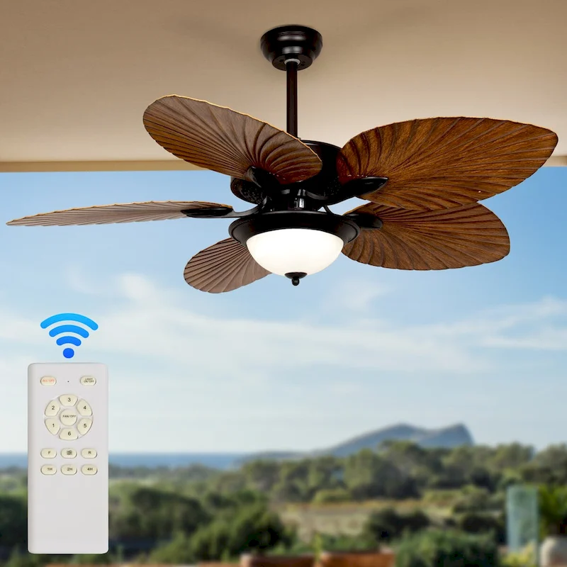 Wood Colour Straight Blade Ceiling Fan Light