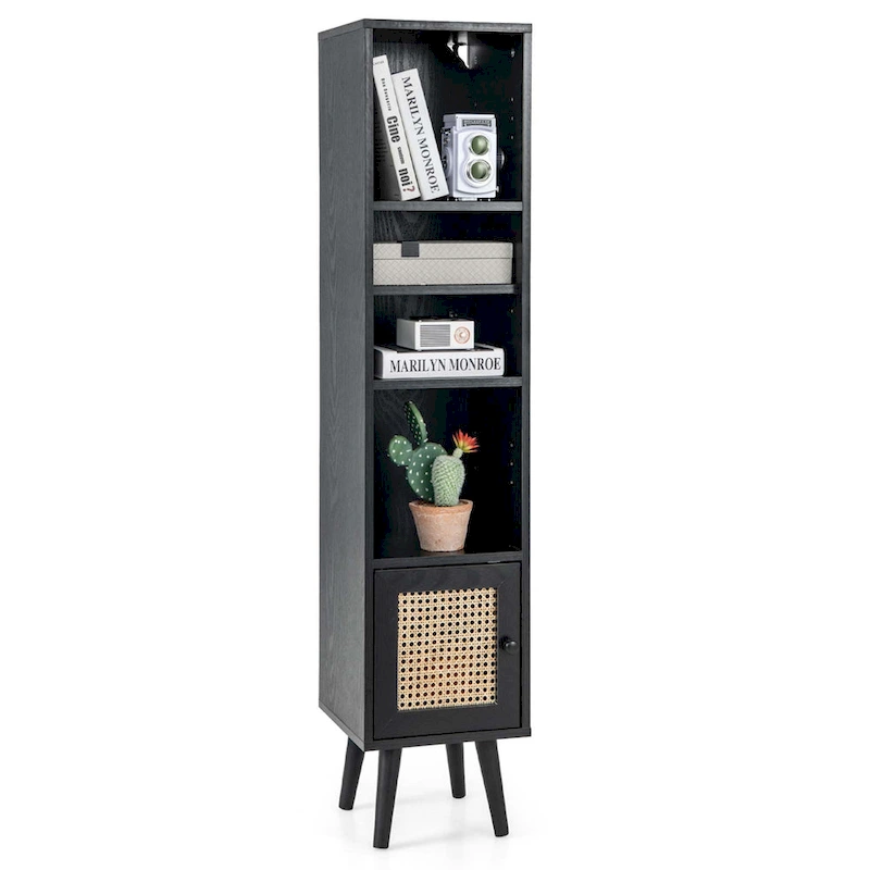 Costway Rattan Storage Cabinet Freestanding Slim Organizer Wood - See Details