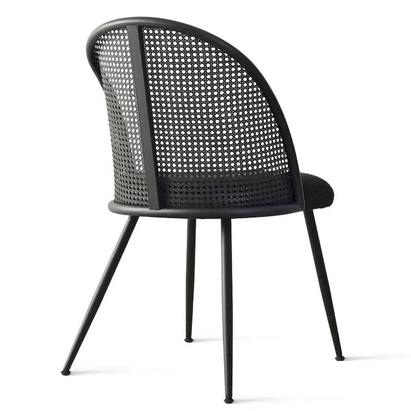 High Back Rattan Boucle Dining Chair
