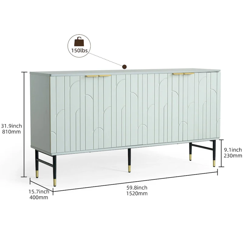 Gray Modern Sideboard Buffet Cabinet with 4 Doors – 1 Person Assembly