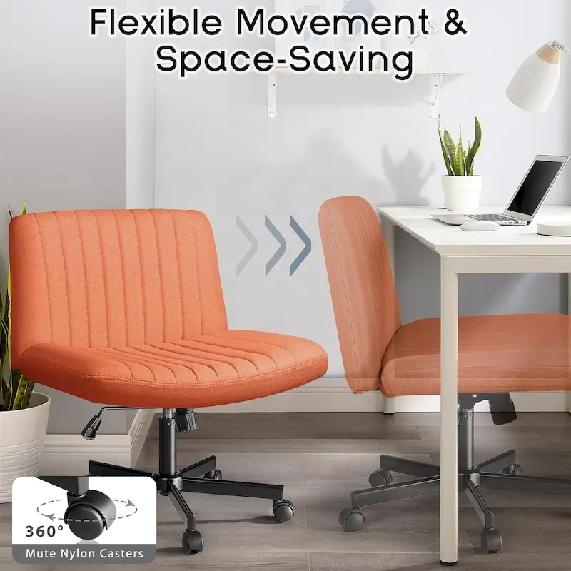 Bossin Criss Cross Chair Armless Office Desk Chair with Wheels,Fabric Padded Cross Legged Chair, Swivel Wide Seat Vanity Chair