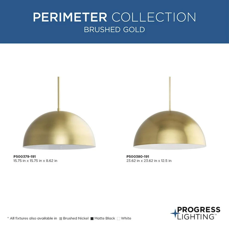 Perimeter Collection One-Light Brushed Gold Mid-Century Modern Pendant with metal Shade - 15.75 in x 15.75 in x 8.62 in