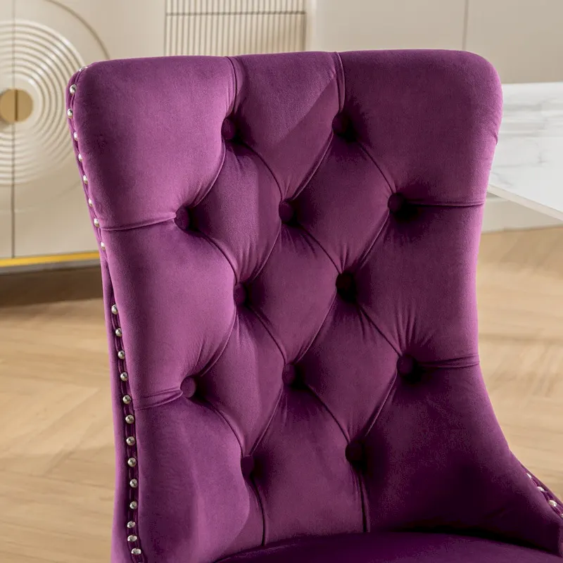 Velvet Dining Chair with Nailhead Trim and Chrome-Plated Stainless Steel Legs