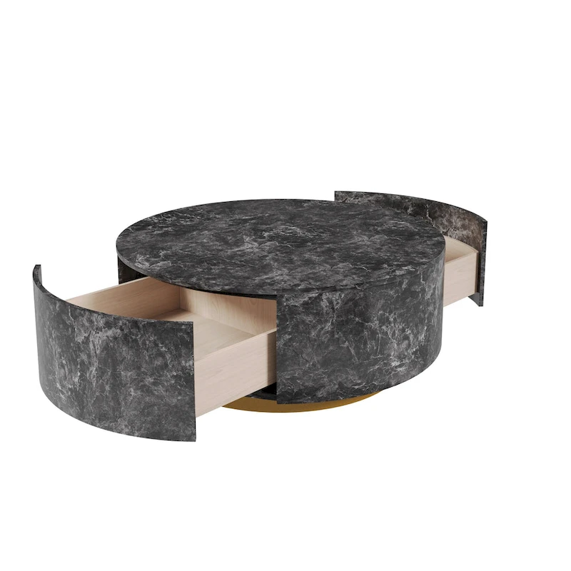 Modern Faux Marble Round Coffee Table Center Table with 2 Drawers, Fully Assembled