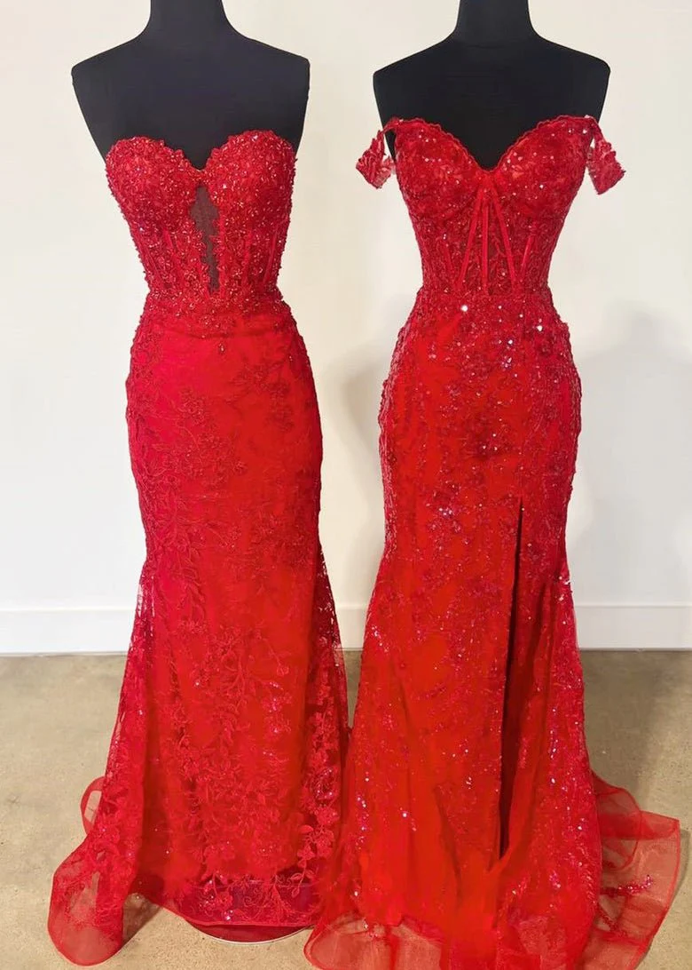 Black Sweetheart Lace Appliques Mermaid Long Prom Dresses