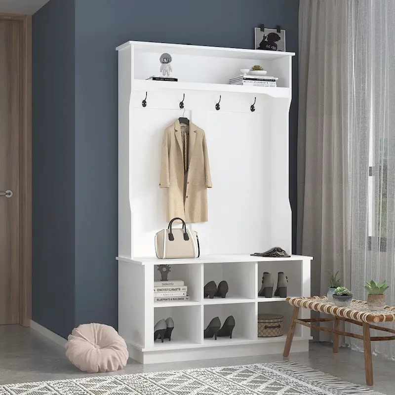 39.8 Wide Hall Tree with Bench and Shoe Storage Cabinet Entryway