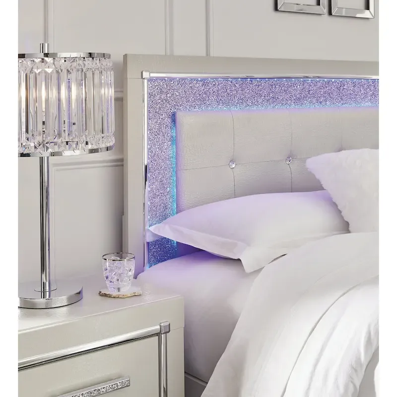 Silver Faux Alligator Upholstered Panel Headboard with LED Lighting