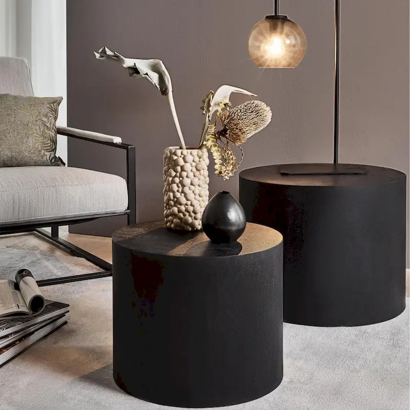 Round Nesting Side Tables, Set of 2 – Black / Natural / Walnut / White / Blue / Orange / Brown / Matte, MDF, 2-Person Use