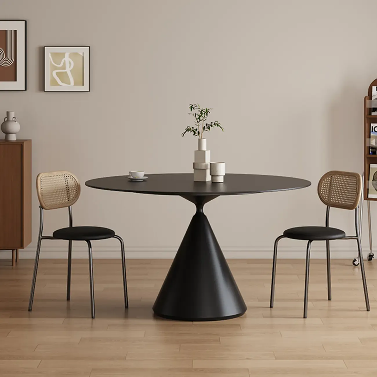 Modern Black Metal Stone Round Dining Table