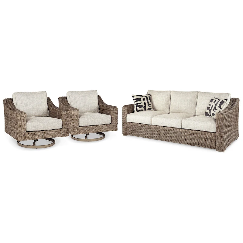 Signature Design by Ashley Beachcroft Brown/Beige 3-Piece Outdoor Seating Package - 82.25 W x 37.75 D x 34.63 H