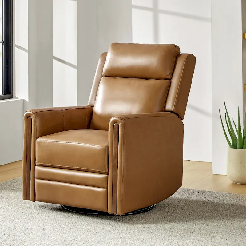 Jaime Modern Genuine Leather Rocking Swivel Power Recliner with Adjustable Headrest and Footrest by HULALA HOME