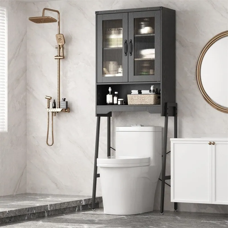 Over-the-Toilet Storage Cabinet with Tempered Glass Door - 9.4